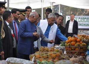 His Excellency, Shri. Ram Nath Govind, Honb’le President of India along with Shri. P.B. Acharya, Honb’le Governor of Nagaland visiting the exhibition stalls at Hortiscape, Kisama during Hornbill Festival, 2017